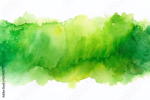 Panoramic Green Watercolor Background: Hand-Drawn Abstract Texture for Design