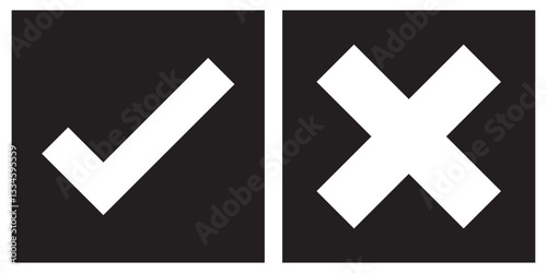 Check mark and cross icon set. Vector design with editable line thickness. 1176