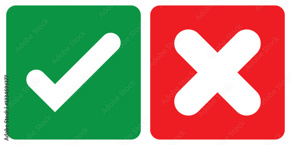 Check mark and cross icon set. Vector design with editable line thickness. 1176 Check mark and cross icon set. Vector design with editable line thickness. 1176