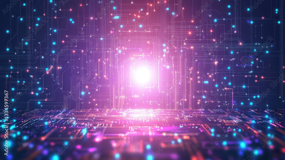 Futuristic Minimalistic Abstract Art with Circuit Patterns and Pastel Gradients for Technology Background Design