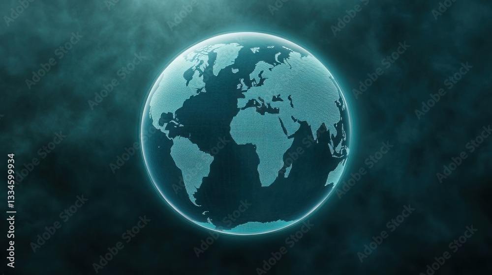 Fototapeta premium A satellite view of Earth with a digital grid overlay, real-time global tracking, futuristic world map
