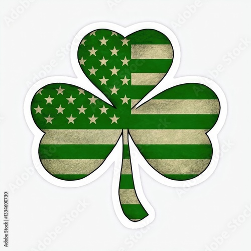 A Patriotic Shamrock, A Symbol Of Irish-american Heritage, Proudly Displays A Textured, Vintage-style American Flag Design On Its Leaves