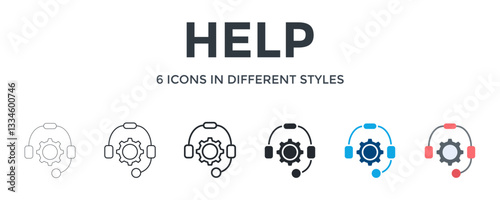 Help  Icon In Different Style Vector Illustration. Designed In Thin Line, Regular Line, Bold Line, Glyph, Color Fill, And Flat Style Can Be Used For Web