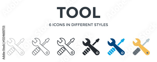 Tool  Icon In Different Style Vector Illustration. Designed In Thin Line, Regular Line, Bold Line, Glyph, Color Fill, And Flat Style Can Be Used For Web