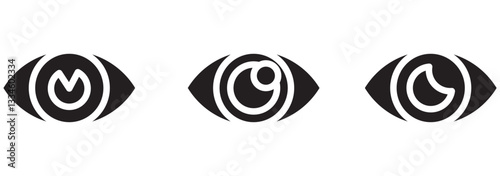 Eye icon in flat line set. Eyesight symbol vector for apps or website. Retina, cornea scan eye icons. Simple eyes silhouette see view vision sight look sign isolated on transparent background . 1176