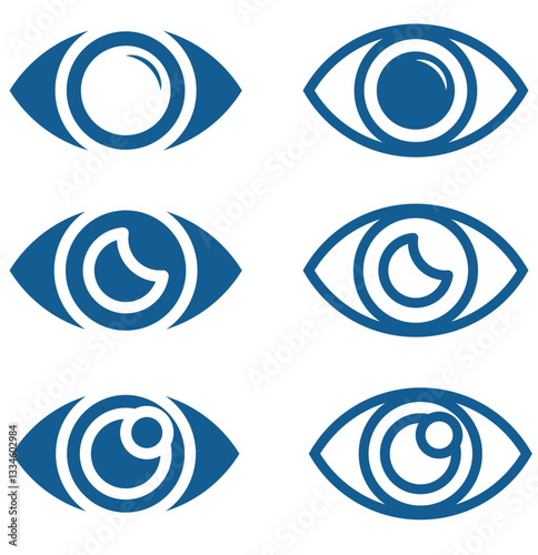 Eye icon in flat line set. Eyesight symbol vector for apps or website. Retina, cornea scan eye icons. Simple eyes silhouette see view vision sight look sign isolated on transparent background . 1176