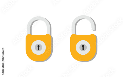 Set of Lock flat icon. Padlock unlocked and locked. Lock closed and lock open. Symbol protection and secure. Vector illustration, isolated on white background.
