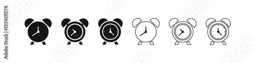 Alarm clock vector illustration. Alarm Clock vector icons. Alarm Clock, Wake Up Time. Alarm clock flat black icons