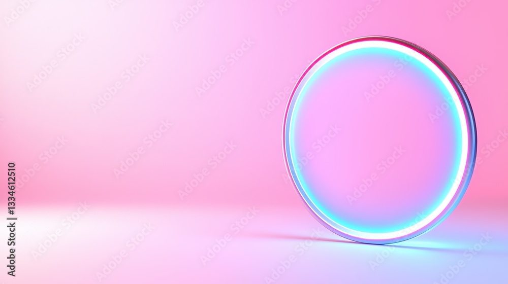 Obraz premium A glowing circular frame in vibrant pink and blue tones on a gradient background.