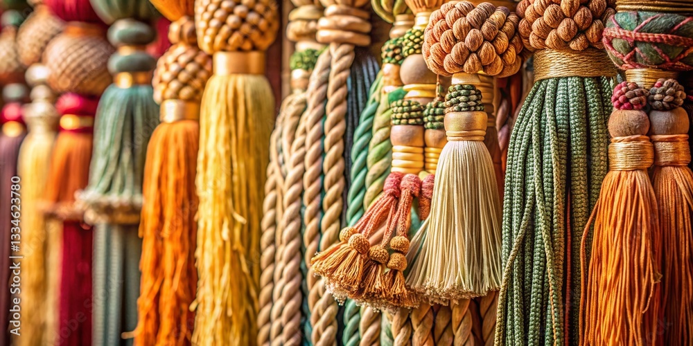 Fototapeta premium Realistic Braided Ropes & Curtain Tassel Knots: High-Resolution Stock Photo
