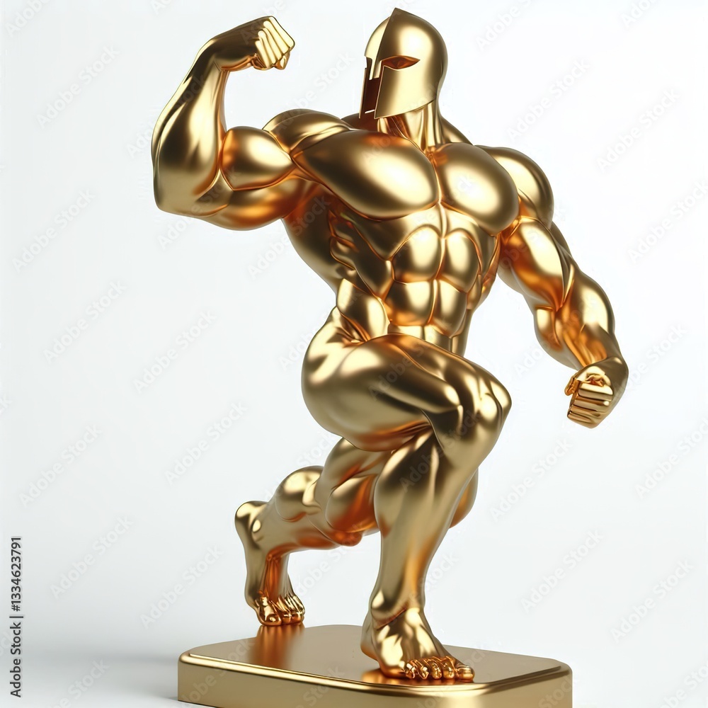 3d metallic gold brave and strong Muscular man on a white background 3d metallic gold brave and strong Muscular man on a white background
