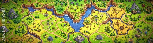 Fantasy Game Map, Exploring Worlds, Lush Landscapes, Strategic Gameplay