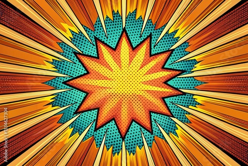 Retro Pop Art Sunburst Explosion Banner, Vibrant Comic Rays Background