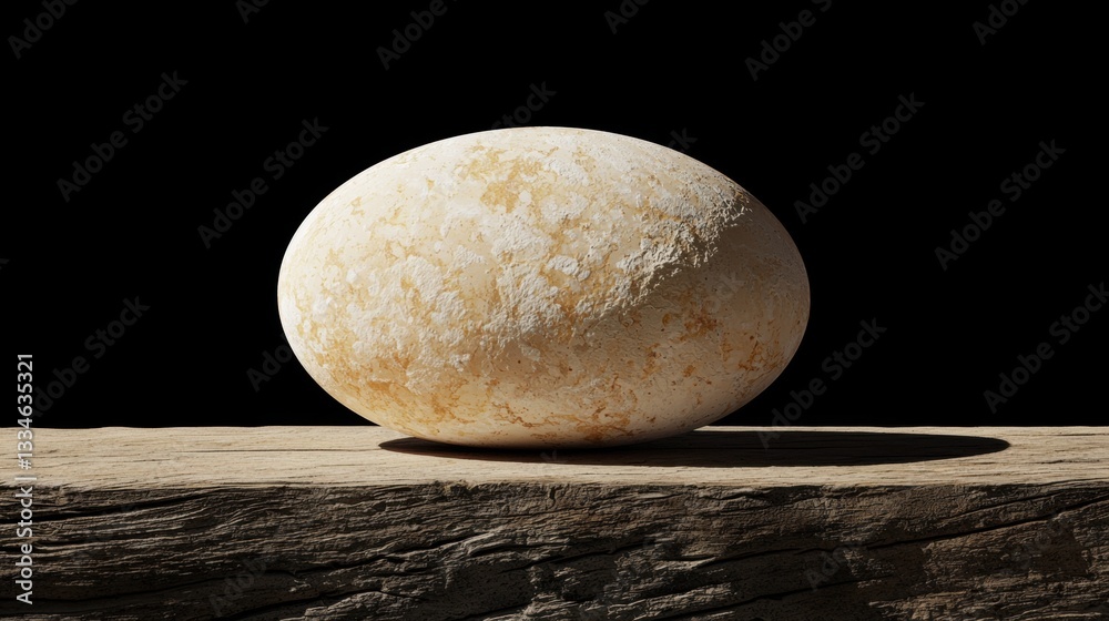 A white sphere with a yellowish tint sits on a wooden surface. A white sphere with a yellowish tint sits on a wooden surface.