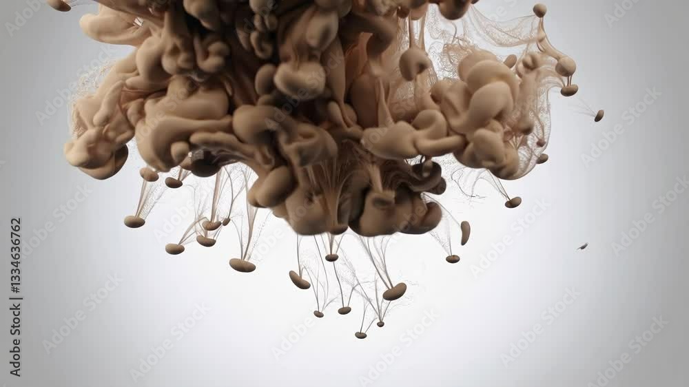Fluid beige ink swirling underwater, abstract art with flow and motion. Creative concept