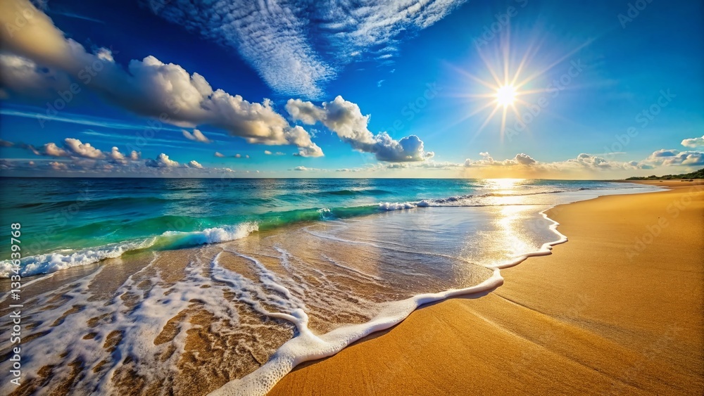 Serene Coastal Panorama: Wide Angle Beach Calm