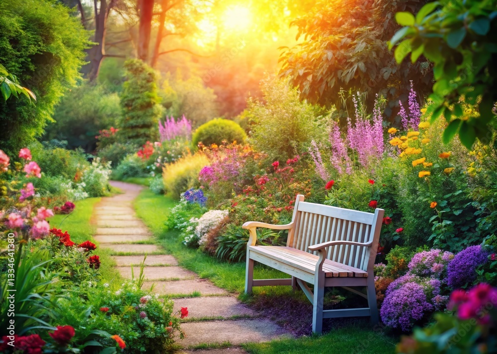 Obraz premium Serene Garden Tranquility: Dreamy Landscape Photography