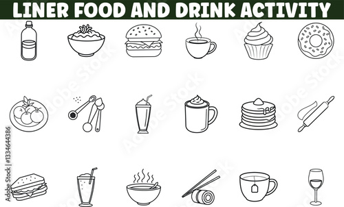 Liner Food and Drink Activity Icons Meal, Beverage, Snack Illustrations