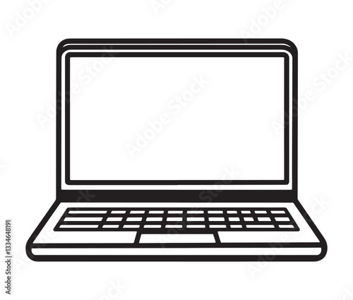 Laptop isolated on white background. Minimalist laptop icon, simple computer illustration. Open laptop drawing