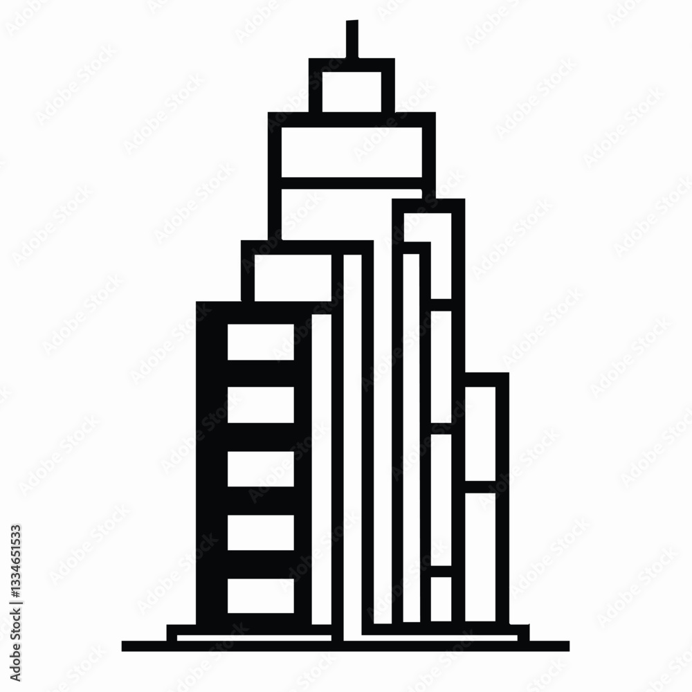 A bold, graphic silhouette of a city skyscraper complex A bold, graphic silhouette of a city skyscraper complex