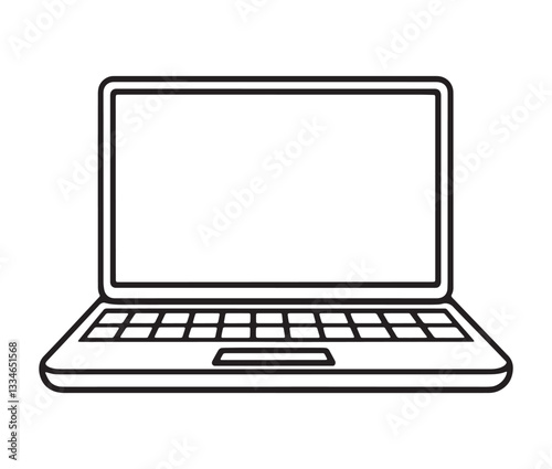 Laptop isolated on white background. Minimalist laptop icon, simple computer illustration. Open laptop drawing