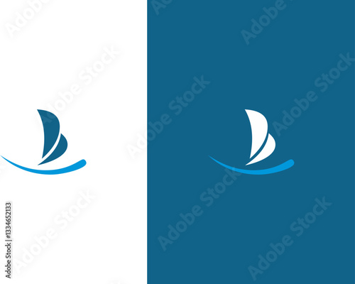 yacht in the sea vector illustration sailing boat beach vector logo.