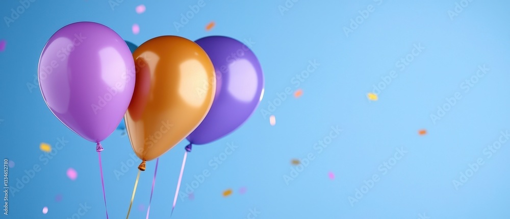 Fototapeta premium Colorful balloons floating against a blue background, perfect for celebrations.