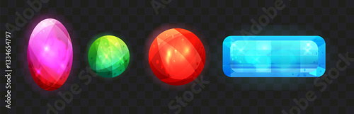 Set of diamond and sapphire gem with shine. Vector illustration