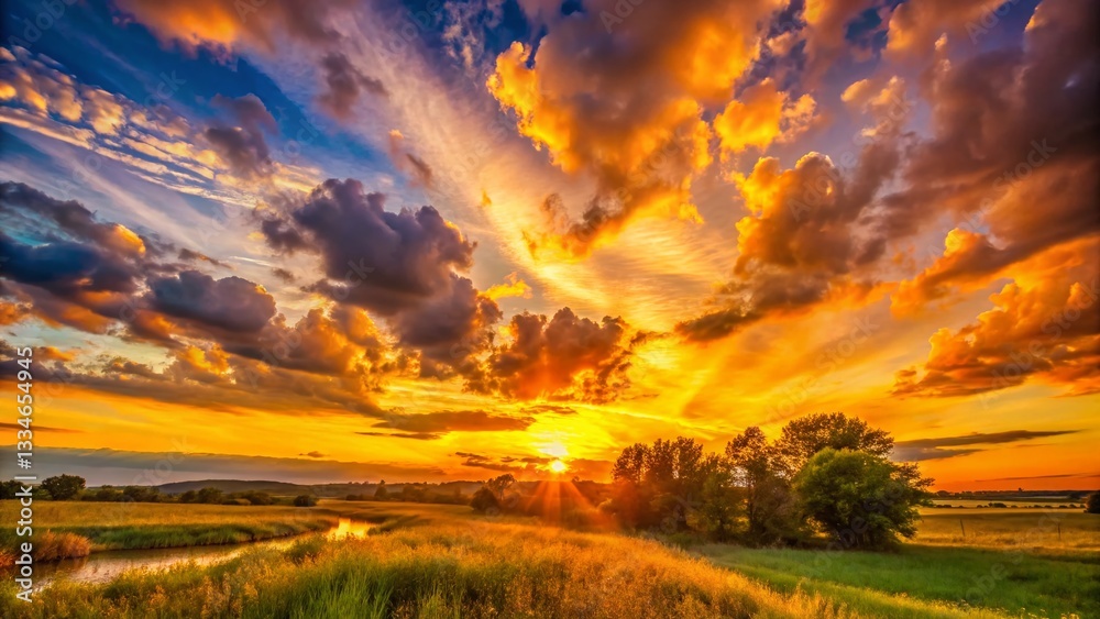 Fototapeta premium Serene Sunset: Balanced Sky Hues in Candid Photography