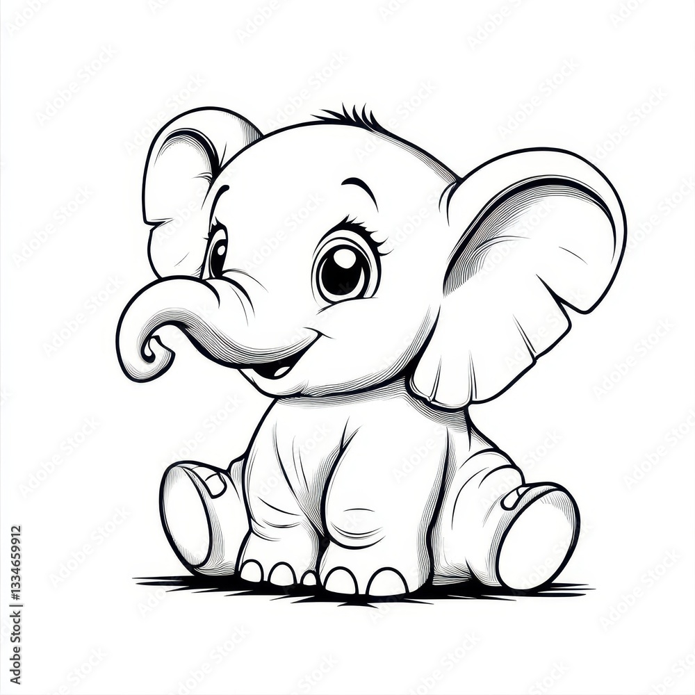 Obraz premium Cute cartoon baby elephant illustration.