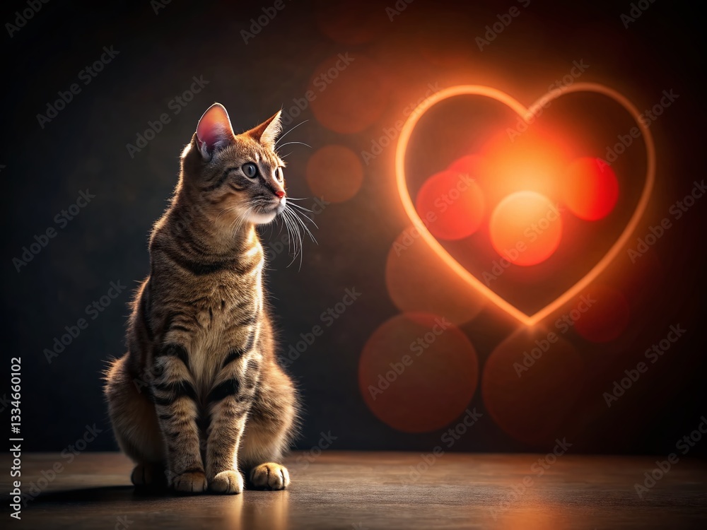 Silhouette of Cute Tabby Cat Valentine's Day Card Design