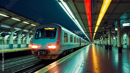 Wallpaper Mural Modern Train Arriving at an Illuminated Underground Station with Reflections on the Platform and a Futuristic Ambience

 Torontodigital.ca