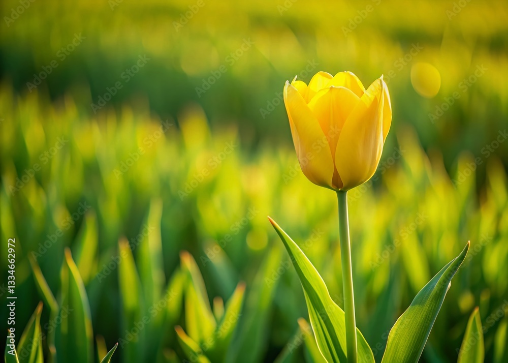 Obraz premium Single Yellow Tulip Spring Minimalist Background - Aerial View