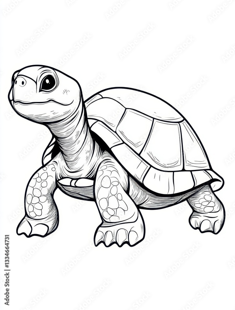 Fototapeta premium Cute cartoon turtle illustration for coloring page.