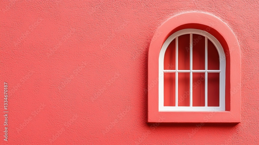 Fototapeta premium Coral Wall with Arch Window, Minimalist Design