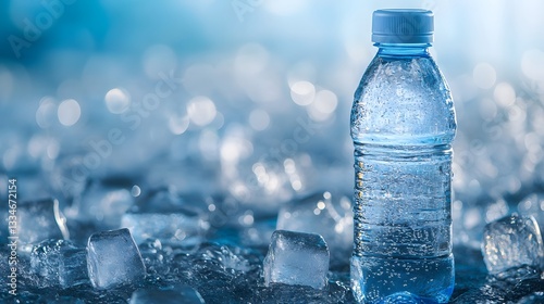 Obraz na płótnie Chilled water bottle on ice cubes