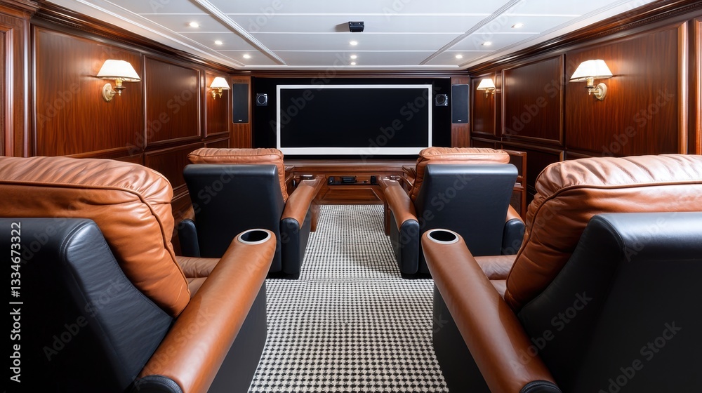 Fototapeta premium Luxurious Home Theater Room with Leather Seating
