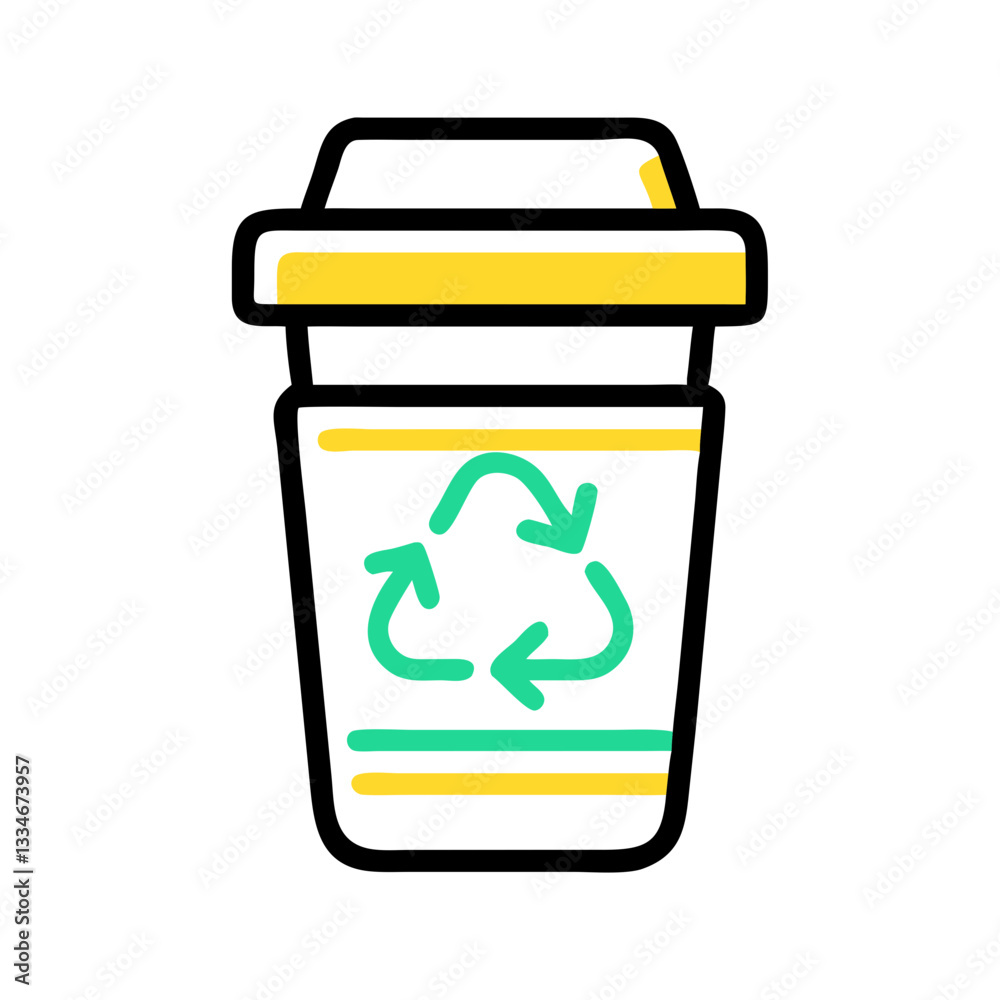 Reusable cup icon with recycling symbol, promoting eco-friendliness and reducing plastic waste Reusable cup icon with recycling symbol, promoting eco-friendliness and reducing plastic waste