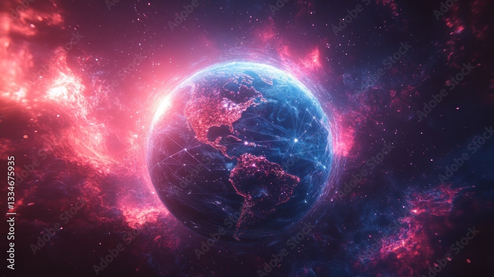 Fototapeta premium Global Network Connection Concept with Big Data Visualization and Modern Internet Technology for Business and Science
