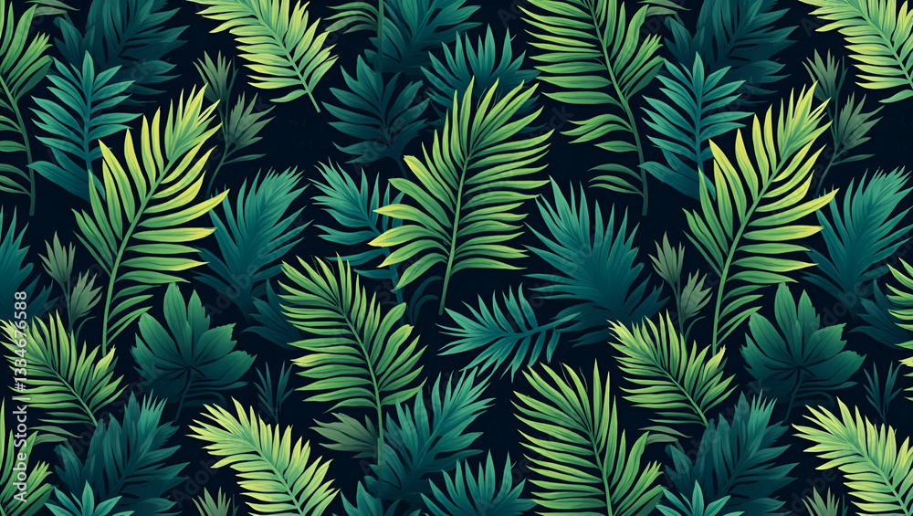 Tropical rainforest seamless tile pattern with dense botanical foliage and vibrant greens for exotic home settings concept as Dense botanical foliage with vibrant greens create tropical rainforest sea Tropical rainforest seamless tile pattern with dense botanical foliage and vibrant greens for exotic home settings concept as Dense botanical foliage with vibrant greens create tropical rainforest sea