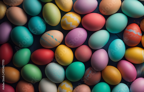 Many painted easter eggs.