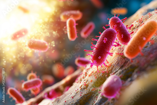 Colorful bacteria thriving in a vibrant microscopic environment
