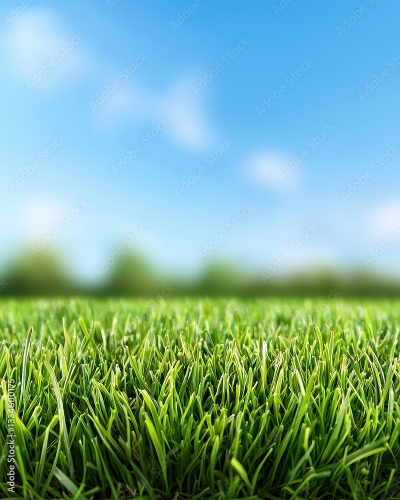 Fototapeta premium Vibrant green grass under a clear blue sky, symbolizing nature's beauty and freshness.