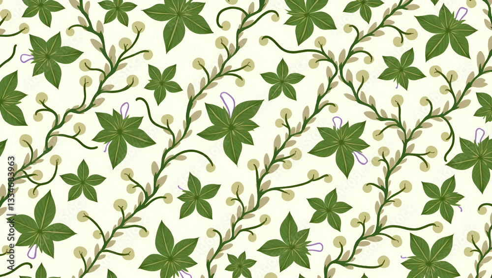 Beautiful Spring Vine and Ivy Seamless Tile Pattern: Twisting Green Tendrils and Vibrant Leaves with Organic Design and Empty Space for Customization in Photo Stock Beautiful Spring Vine and Ivy Seamless Tile Pattern: Twisting Green Tendrils and Vibrant Leaves with Organic Design and Empty Space for Customization in Photo Stock