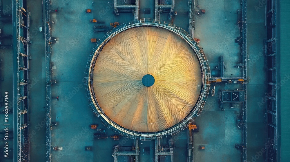 Fototapeta premium Aerial View of Water Treatment Plant for Sewage Treatment and Wastewater Recycling Process