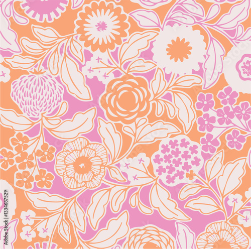 abstract, vector, monochrome, big flowers, all over textiles design, illustration digital image can be used for wrapping paper