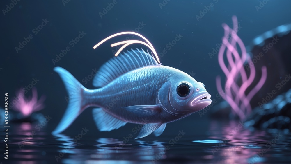 Fototapeta premium Futuristic Angler fish Exploring the Depths of an Alien Ocean