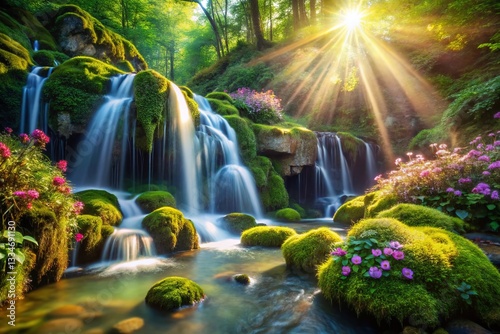 Spring Waterfall: Joyful Bokeh Photography - Nature's Bliss