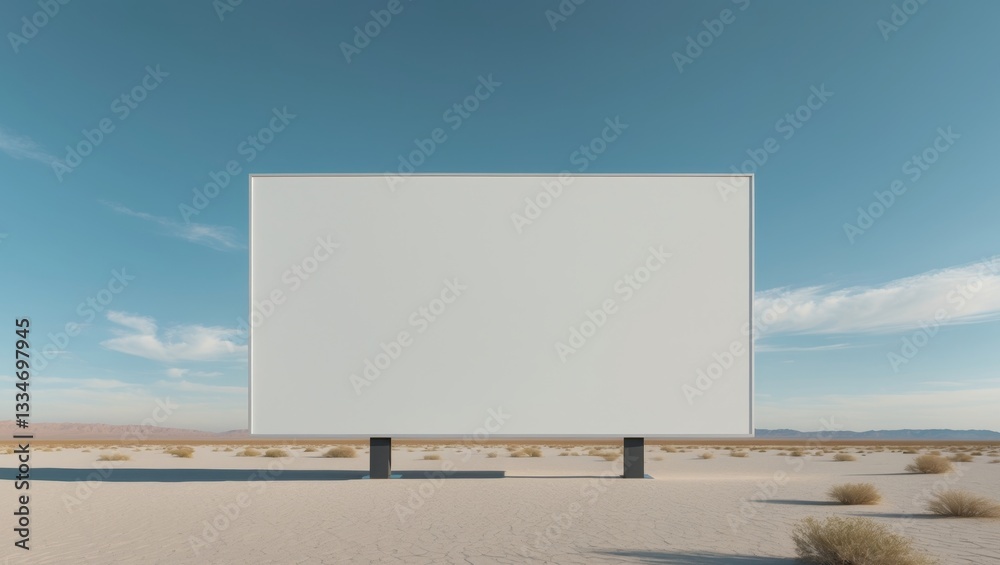 Obraz premium A large white billboard sits in the middle of a desert.