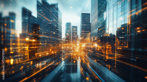 Abstract Urban Landscape: Digital Composition of Lines and Geometric Shapes that Evoke Movement, Energy and Futurism in a Minimalist Setting – Generative AI